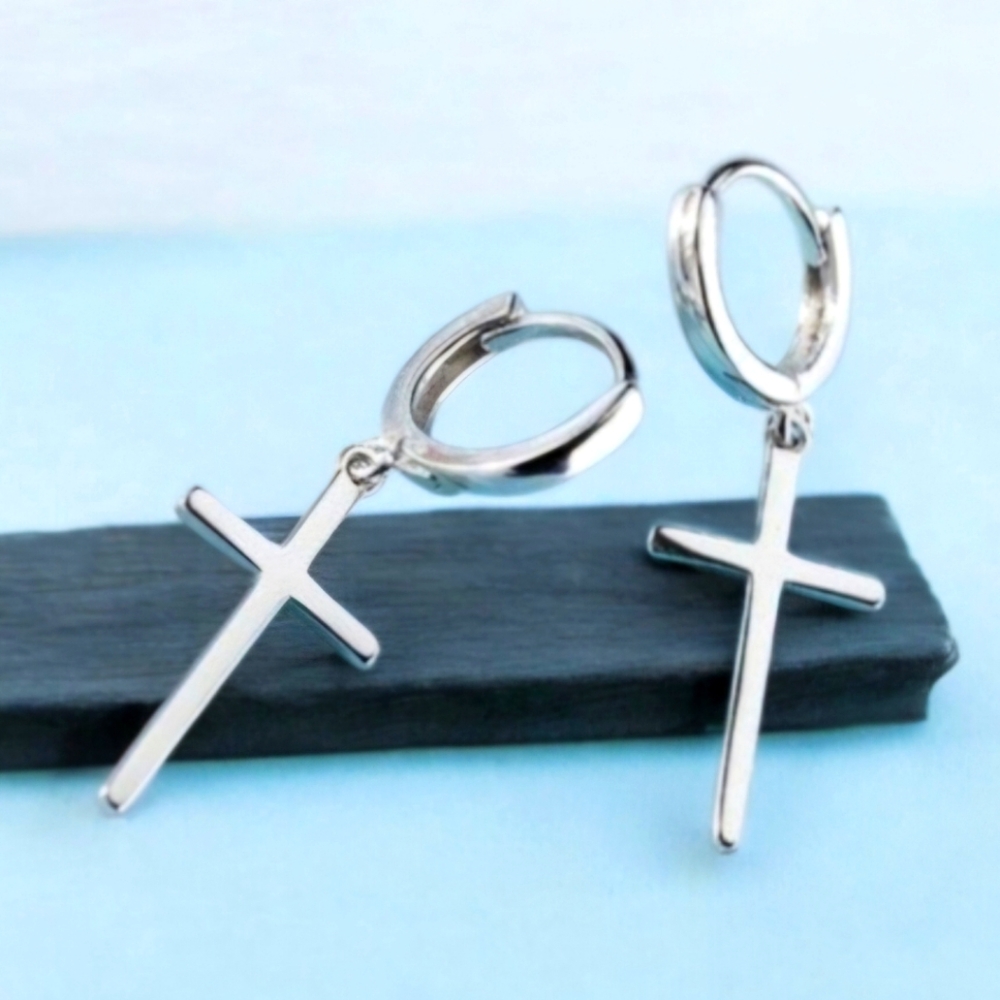 925 Silver Cross Huggie Hoops